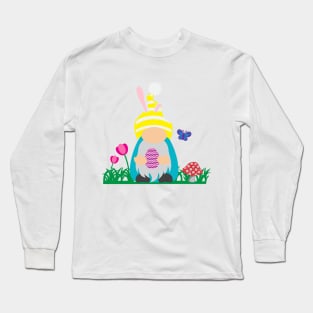 Easter Gnome Yellow Hat in a Garden Long Sleeve T-Shirt